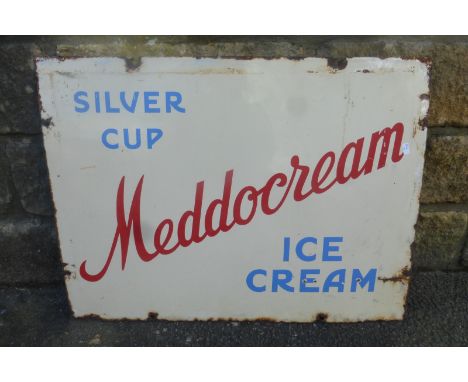 A Meddocream Silver Cup Ice Cream rectangular enamel sign, 24 x 18".