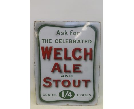 A rare Welch Ale and Stout rectangular brewery enamel sign, in excellent condition, by Stainton and Hulme Limited, 19 1/2 x 2