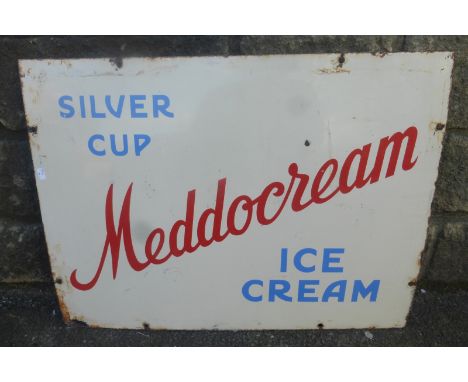 A Meddocream Silver Cup Ice Cream rectangular enamel sign, 24 x 18".