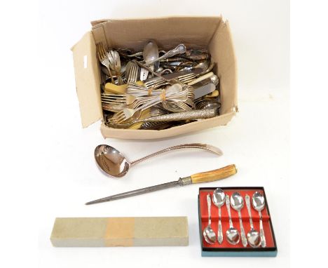 Silver plated cutlery, to include Old English pattern and a beaded ladle etc., 
