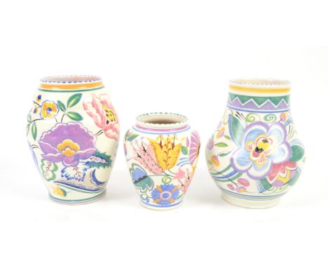Three Poole Pottery Carter Stabler Adams vases each with floral decoration, 17cm, 17.5cm, and 12cm high, (3),Condition Report