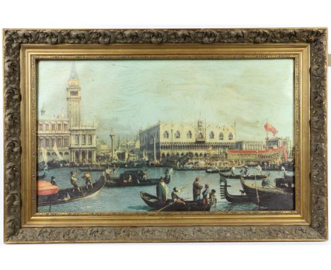 Framed print of Venice (image size 44 x 74cm), with pair of framed Scottish landscape lithographs. (3)
