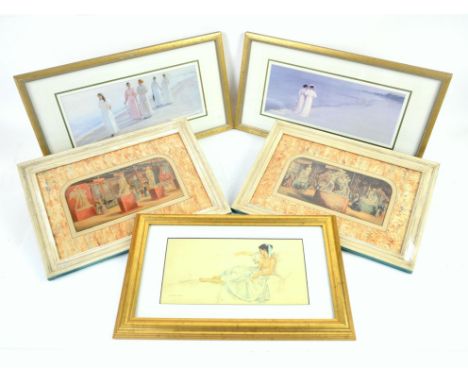 Pair of George Baxter coloured engravings of The Great Exhibition, framed and glazed, 10.5 x 22.5cm, together with a pair of 