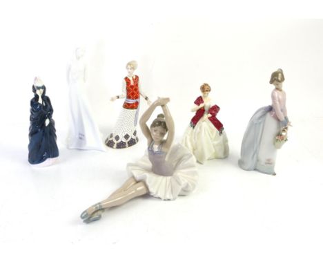 Various porcelain figures to include: Royal Worcester 'First Dance', Royal Crown Derby 'Athena', Royal Doulton 'Masque' and '