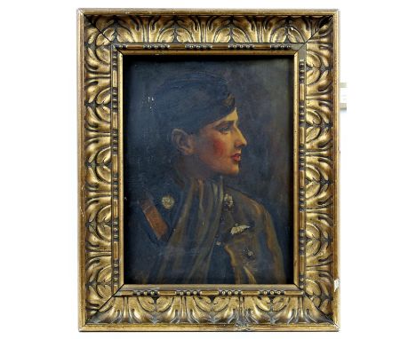 Unknown artist, portrait of RAF officer. Oil on board. Unsigned. Gilt frame. Image size 31 x 23. Frame size 42 x 34cm. 