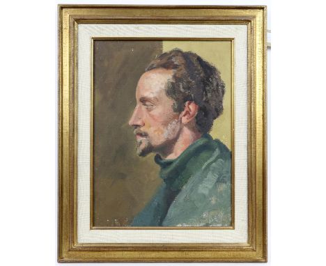 Portrait of a man in profile. Oil on board. Unsigned. Image size 40 x 29.5cm. Frame size 54 x 43cm. Provenance: purchased in 