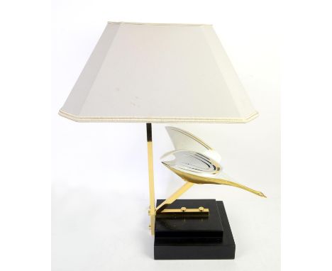 Modern Carpie table lamp on double-plinth base, with detachable porcelain swan sculpture ornamentation. Height 55cm, width at