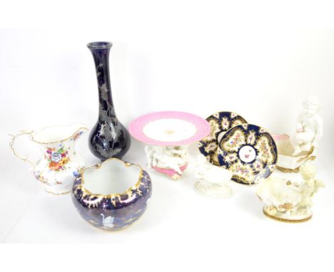 19th century pink, white and gilt highlighted comport with three putti, on three shaped feet, 15cm high, pair of Royal Worces