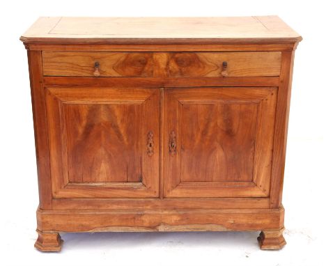 20th century light walnut cabinet with single drawer over cupboards on shaped feet, h103 x w118 x d53cm,
