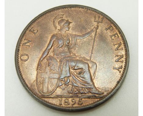 1895 veiled head Victorian penny, trident 2mm from p(enny) reverse, EF+