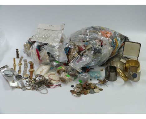 A large collection of costume jewellery including beads, Ingersoll watch, Rotary watch etc&nbsp;