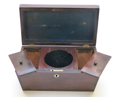 A 19thC sarcophagus shaped tea caddy, H 15cm x W 23cm x D 15cm&nbsp;