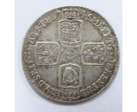 George II 1745 LIMA, old head, plain angles reverse, seven harp strings, VF-EF