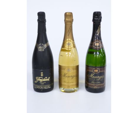 Three bottles of French sparkling wine, two Cremant de Bourgogne Meurgis Pinot Noir 1992 and Chardonnay 1994, both 750ml, 12%