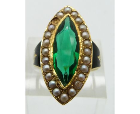 Victorian ring set with enamel and seed pearls, size K
