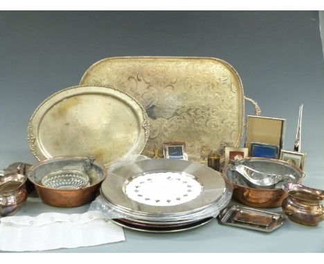 Quantity of silver plate to include galleried tray,&nbsp; Viners teaware, scales etc&nbsp;