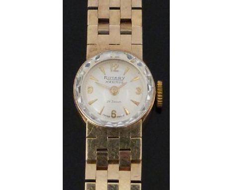 Rotary Maximus 9ct gold ladies wristwatch with gold hands and hour markers, cream dial, bevelled bezel and 21 jewel movement,