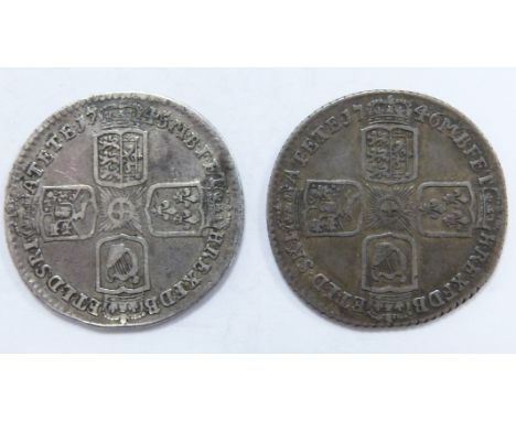 George II 1745 and LIMA sixpences, plain angles, both GF