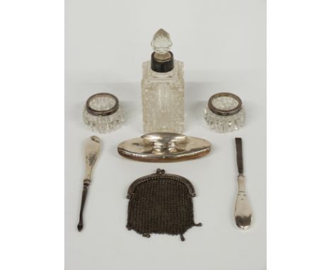 Hallmarked silver, white metal and plated items including two hallmarked silver pin trays, four hallmarked silver and white m