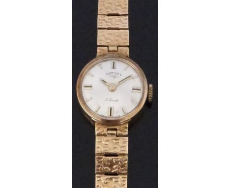 Rotary 9ct gold ladies wristwatch ref. B601 with two-tone hands and markers, silver dial and signed 21 jewel calibre 1677 mov