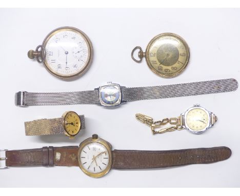 Six various wrist and pocket watches comprising Waltham, Newmark, Timex, two Sekonda and one other