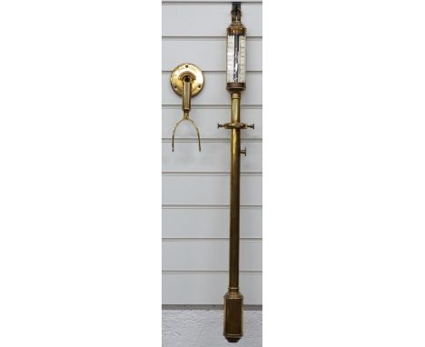 Portuguese brass marine stick barometer signed JJ BLM, 16 a 22 R N Desterro, Lisbon, with gimball bracket, the silvered dial 