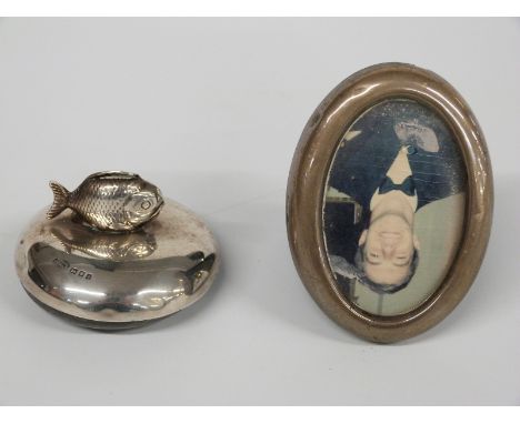 George V hallmarked silver mounted novelty paperweight with fish finial, London 1924 maker Sampson Mordan &amp; Co, diameter 