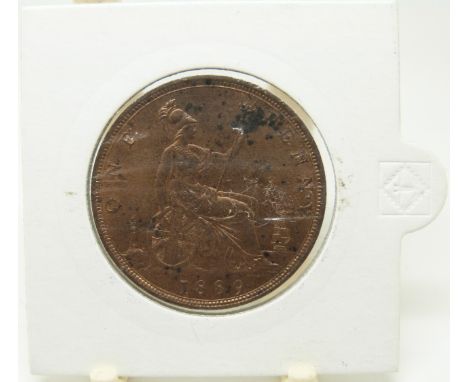 1889 Victorian bronze penny, unc with lustre