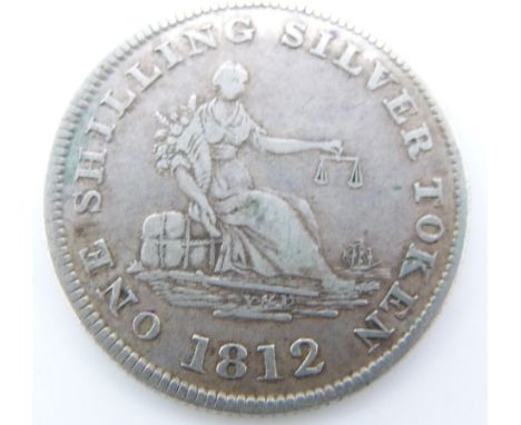 Stockport Cheshire 19thC silver token for one shilling, G and R Ferns and T Cartwright