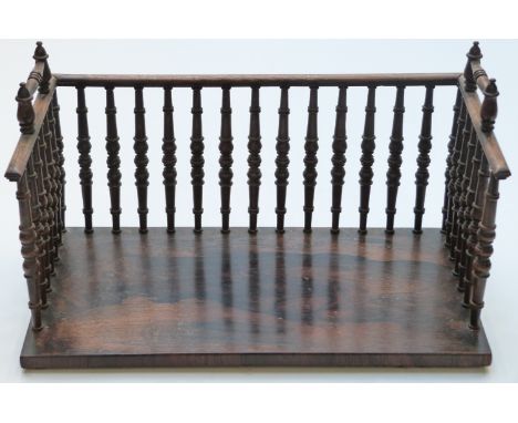 A 19th C rosewood book trough with bobbin turned gallery and matching handles, H 21cm x W 36cm X D 20cm&nbsp;