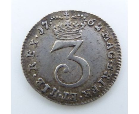 1762 George III first young head Maundy threepence, VF