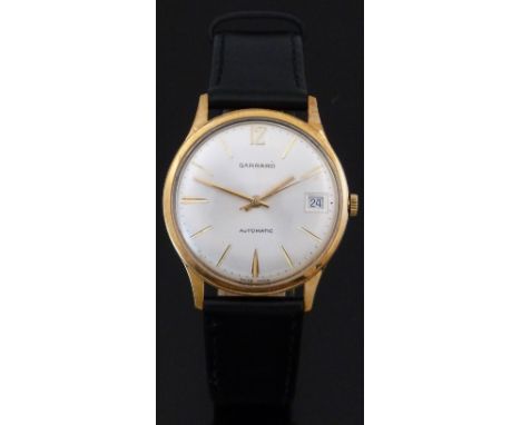 Garrard 9ct gold gentleman's automatic wristwatch with date aperture, gold hands and baton markers, silver face and FHF 25 je