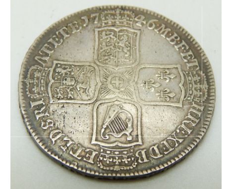 1746 George II half crown, older head LIMA, plain angles reverse, NONO egde, VF+