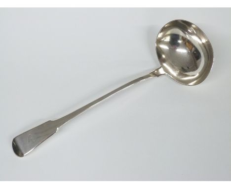 Georgian fiddle pattern hallmarked silver soup ladle, London 1822 maker William Seaman, length 31cm, weight 209g