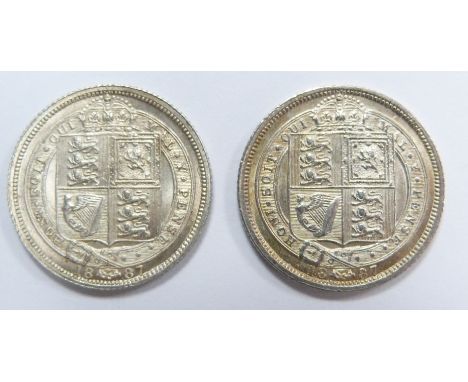 Two Jubilee head 1887 "withdrawn" sixpences, one being R of Victoria over I, and the other R of Victoria over V, near unc
