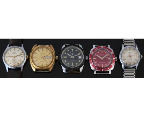 Five gentleman's wristwatches comprising Garrard gold plated automatic, Borea and Lucerne diver's style, Oris and Miramar
