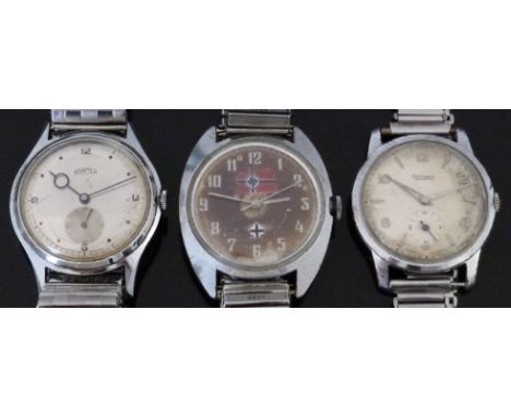 Three gentleman's wristwatches comprising a Russian example with Kriegsmarine flag to dial and a Roamer and Rotary, both with