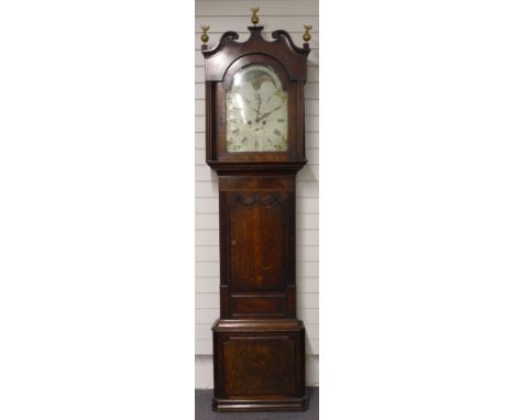 Georgian eight day longcase clock, the painted Roman dial showing moon phase above, signed Edward Jones, Holywell, with quatr