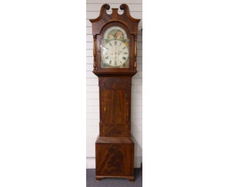 Eighteenth century eight day longcase clock, the painted Roman dial showing moonphase above and signed James Briscall, Birmin