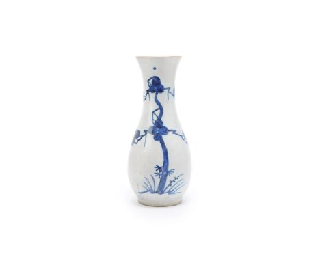 A Chinese blue and white 'deer' vase, late Ming Dynasty, painted with a single deer and a pine tree, with brown line rim, 41c