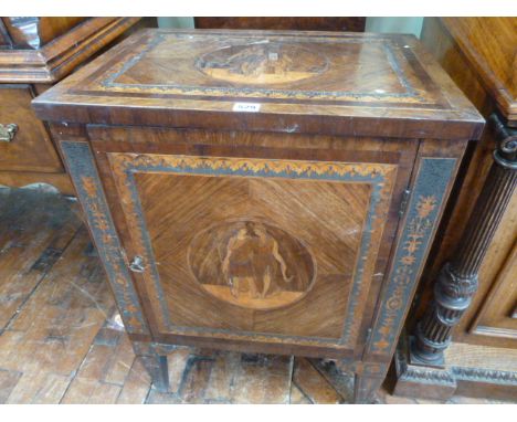 19thC Dutch marquetry cabinet with pictorial panel central to door and top 