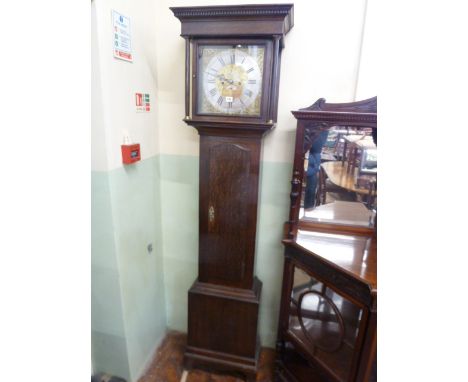 18thC Eight day brass face oak longcase clock - Richard Hackett, Harringworth 