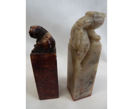 Chinese carved marble or soapstone seal stamps (2) 