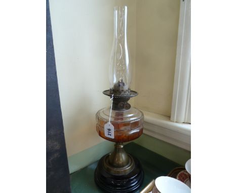 Victorian brass and pottery base oil lamp - Duplex 