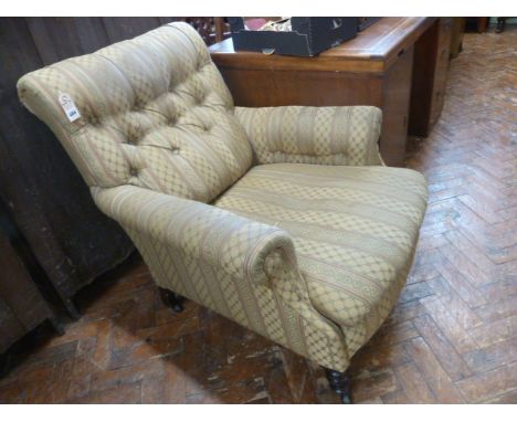 Victorian button back upholstered long seated armchair 
