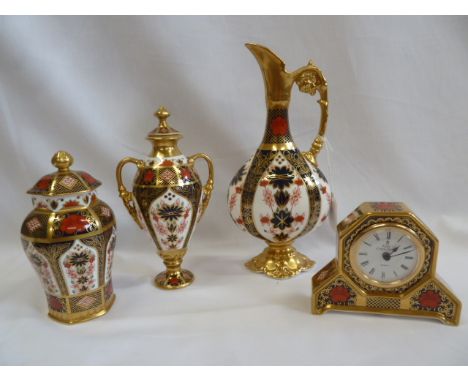 Royal Crown Derby Imari 1128 octagonal mantel clock, ewer, jars and covers (4) (second quality) 