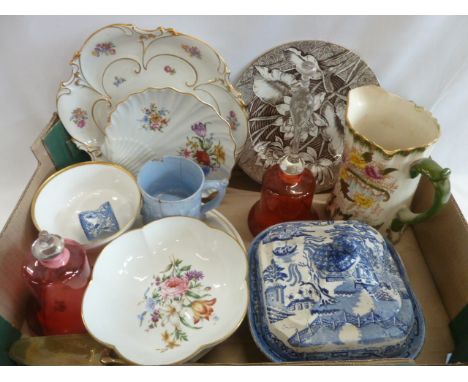 Glass &amp; China - Royal Worcester, Jlmenau floral sprays, cranberry glass bell etc 