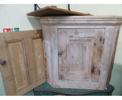 19thC Pine corner cupboard, cupboard door &amp; shelf (3)