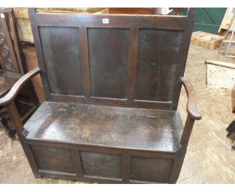 18thC Oak panel box seat settle 