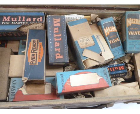 Suitcase full of vintage radio valves to include G.E.C VT-4-C vacuum tube, Mullard, Ever Ready, Mazda, Ediswan etc 